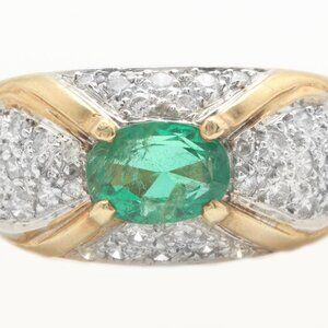 1.05 Ct Natural Emerald and Diamonds in 14K Solid Yellow Gold Women Ring